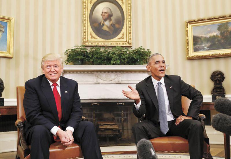 图:美国前总统奥巴马(右)与继任者特朗普\资料图片