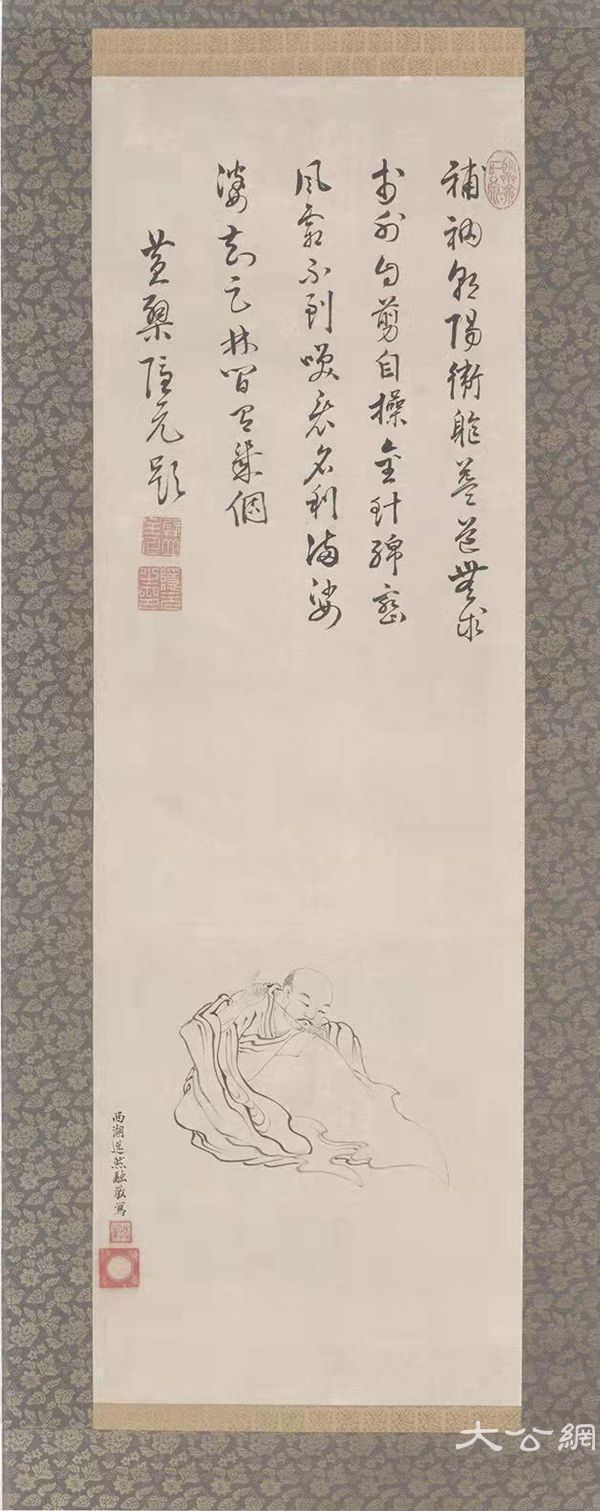 3.隐元禅师补衲图，隐元隆琦（1592-1673）（题字），逸然性融（1601-1668）（绘），中国画，90x30cm
