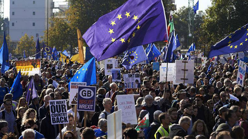 近70万人参加伦敦脱欧示威游行 文翠珊又临逼宫
