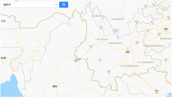 瑞丽位于我国西南边境,与缅甸接壤,图中蓝色框位置为瑞丽