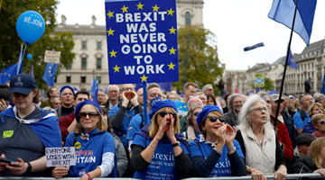 伦敦数千名示威者游行抗议 要求重新加入欧盟