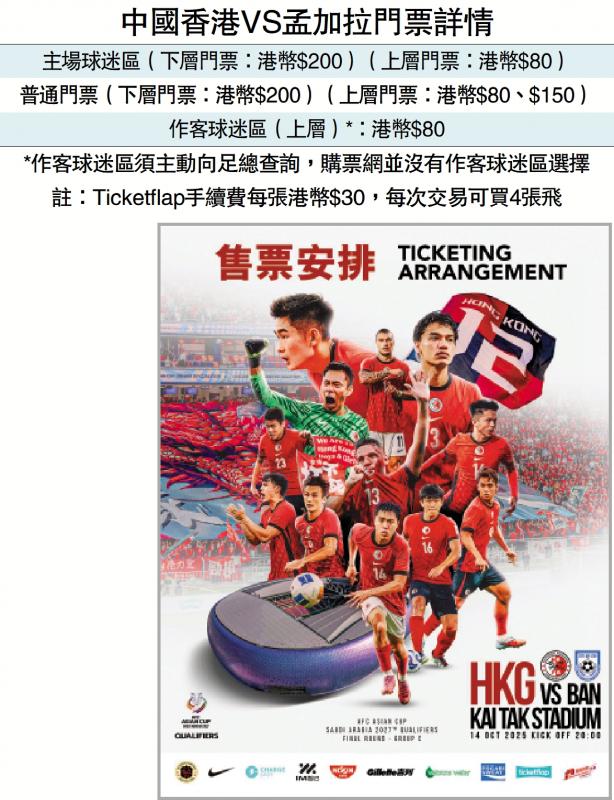 ﻿港足亚盃外迎孟加拉明日售票