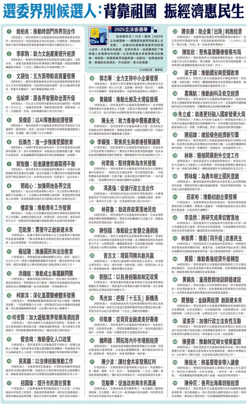 ﻿2025立法会选举/选委界别候选人：背靠祖国 振经济惠民生