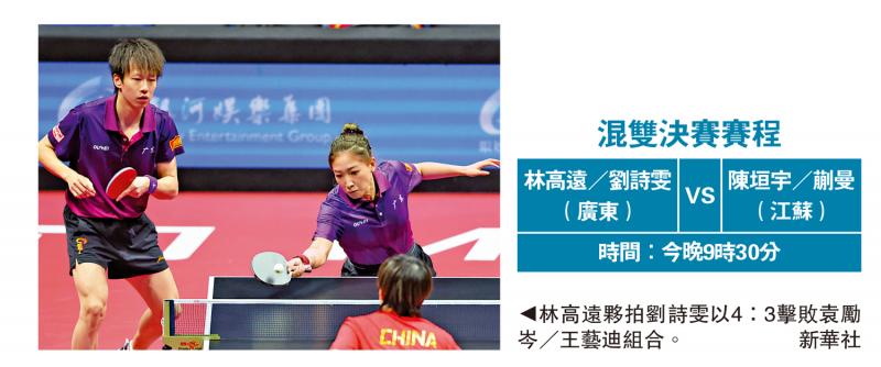 ﻿混双冠军战今晚9时半对决