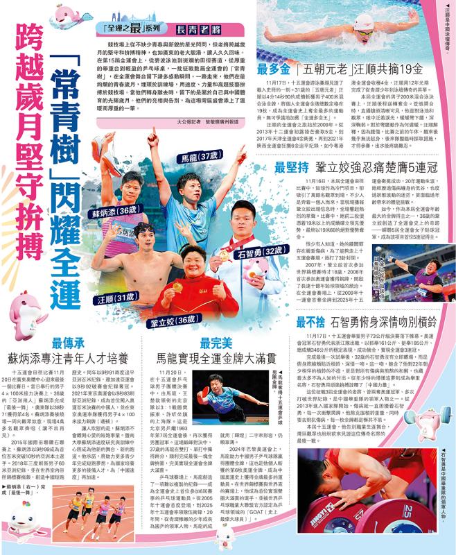 ﻿“全运之最”系列 长青老将/跨越岁月坚守拚搏 “常青树”闪耀全运